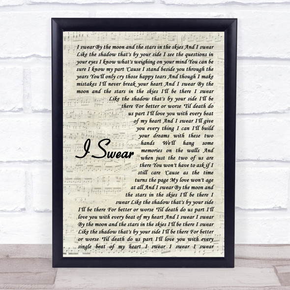 All 4 One I Swear Vintage Script Song Lyric Quote Print