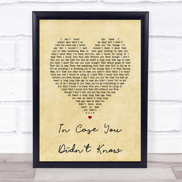 Brett Young In Case You Didn't Know Vintage Heart Song Lyric Quote Print