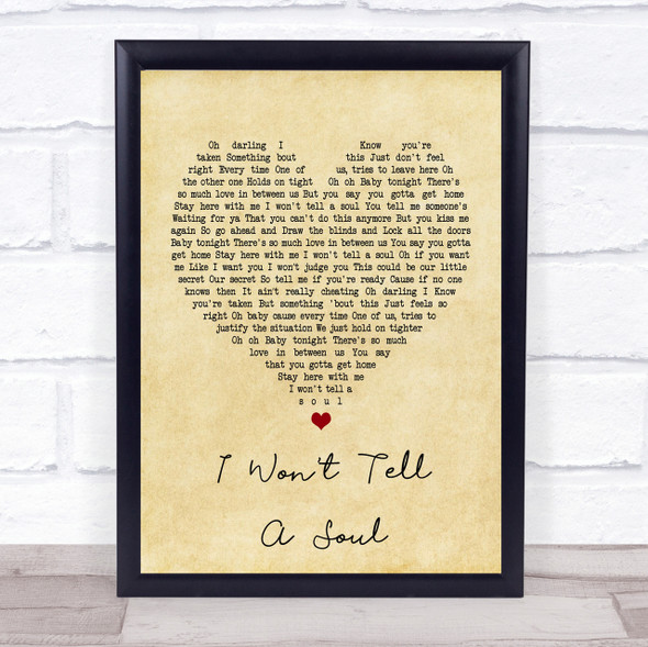 Charlie Puth I Won't Tell A Soul Vintage Heart Song Lyric Quote Print