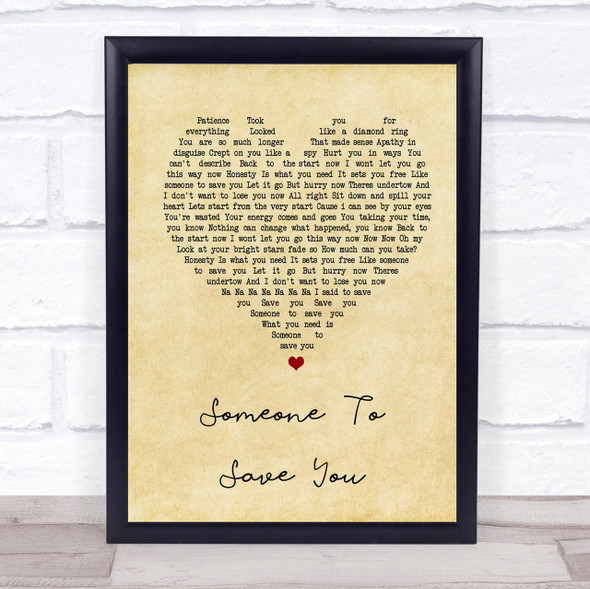 OneRepublic Someone To Save You Vintage Heart Song Lyric Quote Print