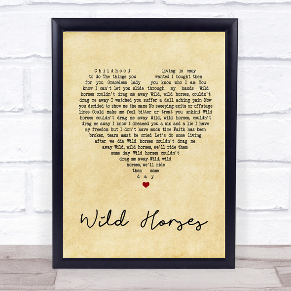 The Rolling Stones Wild Horses Vintage Heart Song Lyric Quote Print