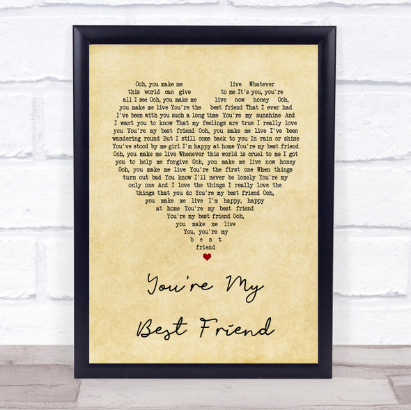 Queen You're My Best Friend Vintage Heart Song Lyric Quote Print
