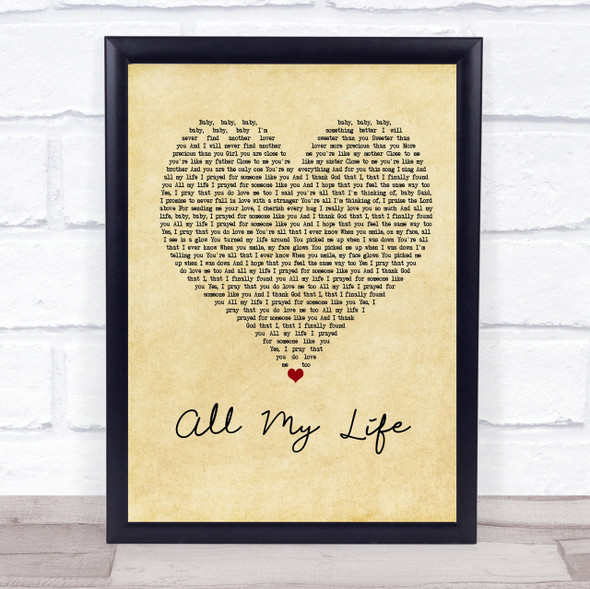 K-Ci & JoJo All My Life Vintage Heart Song Lyric Quote Print