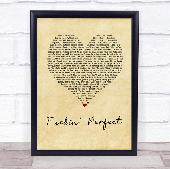 Pink Fuckin' Perfect Vintage Heart Song Lyric Quote Print