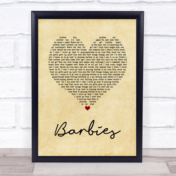 Pink Barbies Vintage Heart Song Lyric Quote Print