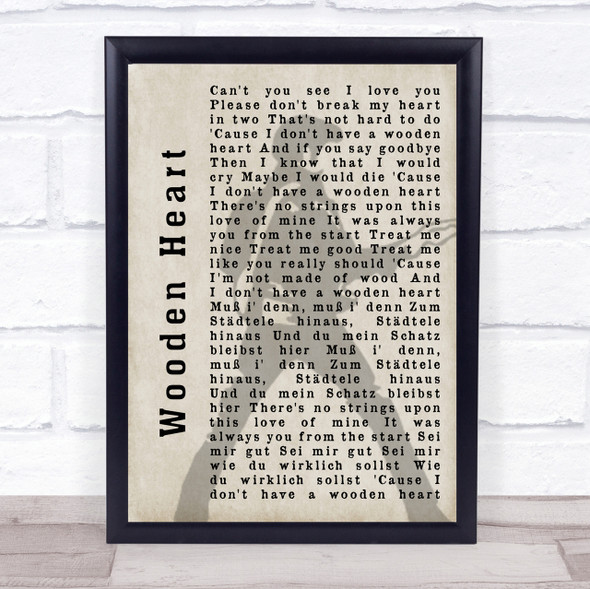 Elvis Presley Wooden Heart Pose Shadow Song Lyric Quote Print