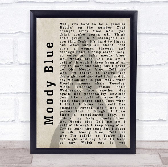 Elvis Presley Moody Blue Pose Shadow Song Lyric Quote Print