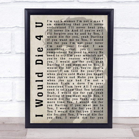 Prince I Would Die 4 U Shadow Song Lyric Quote Print