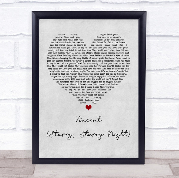 Don McLean Vincent (Starry, Starry Night) Grey Heart Song Lyric Quote Print