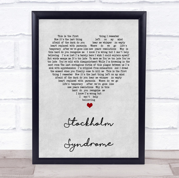 Blink-182 Stockholm Syndrome Grey Heart Song Lyric Quote Print