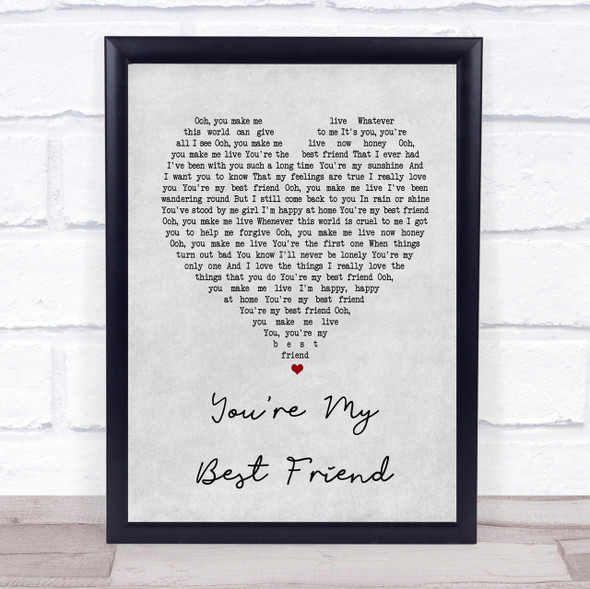 Queen You're My Best Friend Grey Heart Song Lyric Quote Print