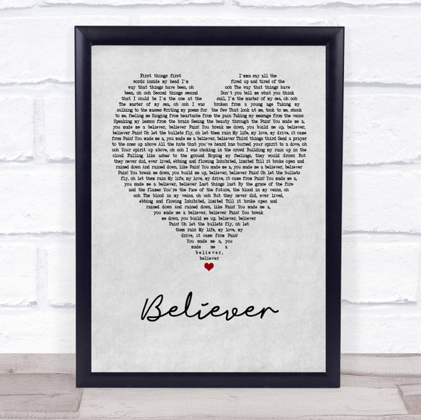 Imagine Dragons Believer Grey Heart Song Lyric Quote Print