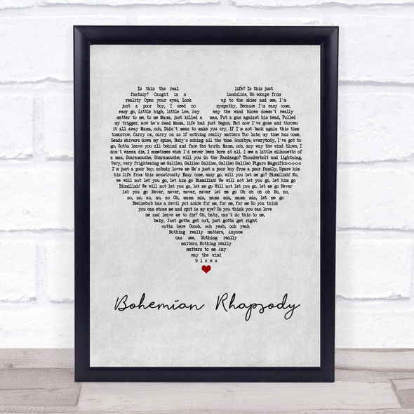 Queen Bohemian Rhapsody Grey Heart Song Lyric Quote Print
