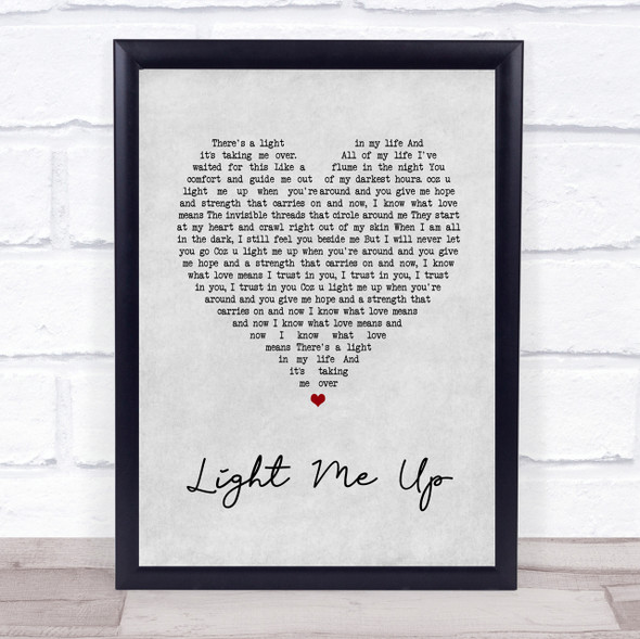 Tom Baxter Light Me Up Grey Heart Song Lyric Quote Print