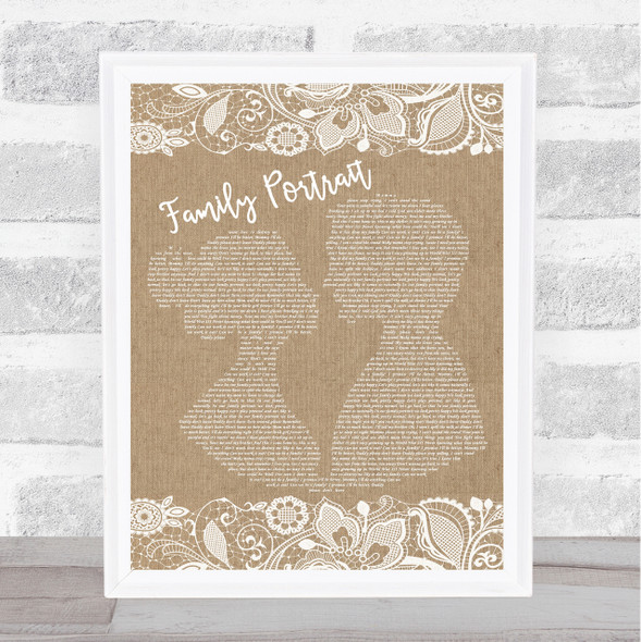 Pink Family Portrait Burlap & Lace Song Lyric Quote Print