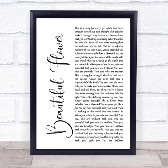 India Arie Beautiful Flower White Script Song Lyric Quote Print