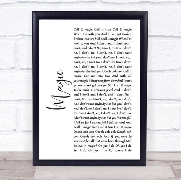 Coldplay Magic White Script Song Lyric Quote Print