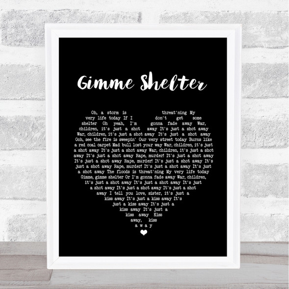 The Rolling Stones Gimme Shelter Black Heart Song Lyric Quote Print