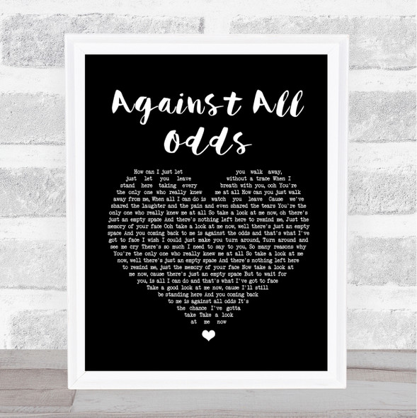 Phil Collins Against All Odds Black Heart Song Lyric Quote Print
