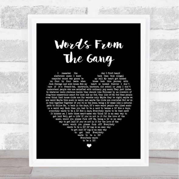 Coone Words From The Gang Black Heart Song Lyric Quote Print