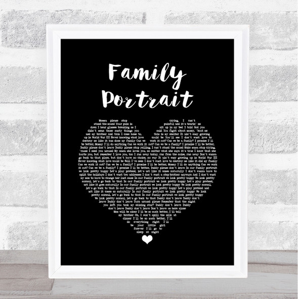 Pink Family Portrait Black Heart Song Lyric Quote Print