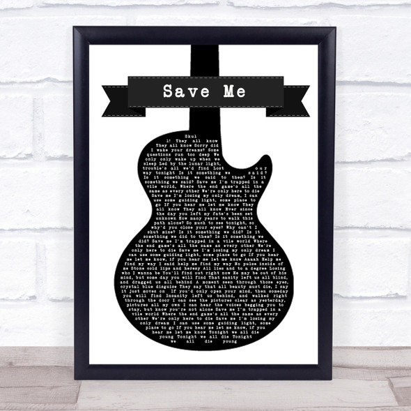Avenged Sevenfold Save Me Black & White Guitar Song Lyric Quote Print