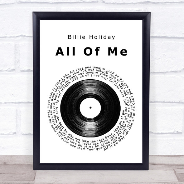 Billie Holiday All Of Me Vinyl Record Song Lyric Quote Print