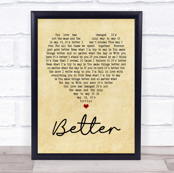 Boyzone Better Vintage Heart Song Lyric Quote Print