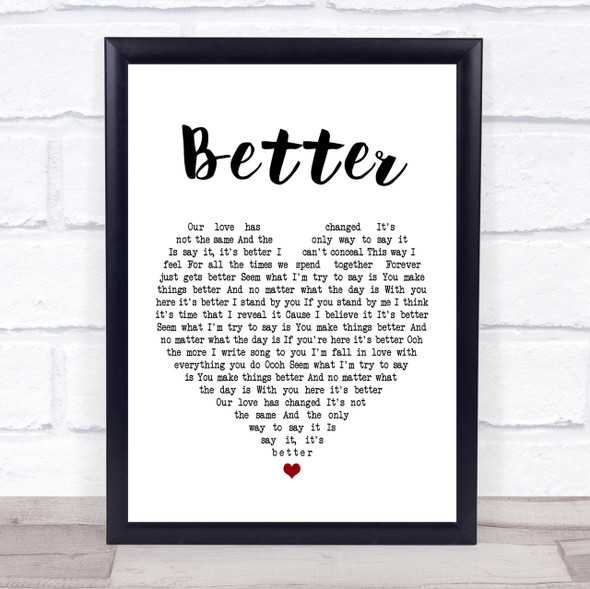 Boyzone Better White Heart Song Lyric Quote Print