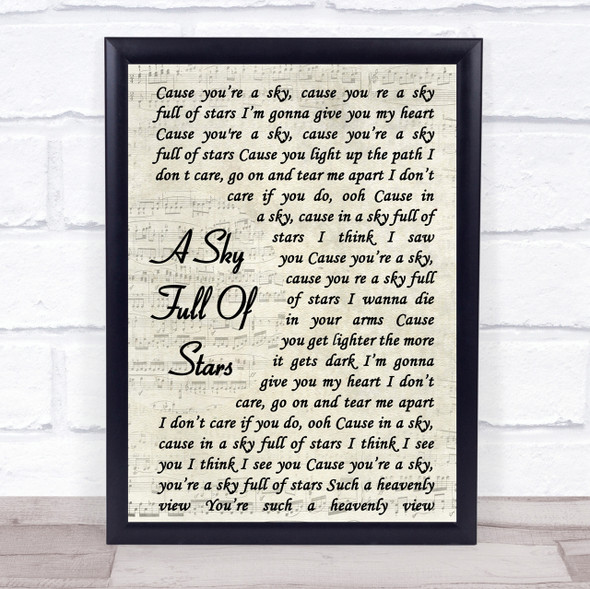 Coldplay A Sky Full Of Stars Vintage Script Song Lyric Quote Print