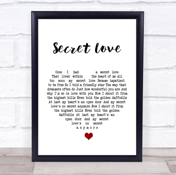 Doris Day Secret Love White Heart Song Lyric Quote Print