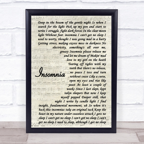 Faithless Insomnia Vintage Script Song Lyric Quote Print