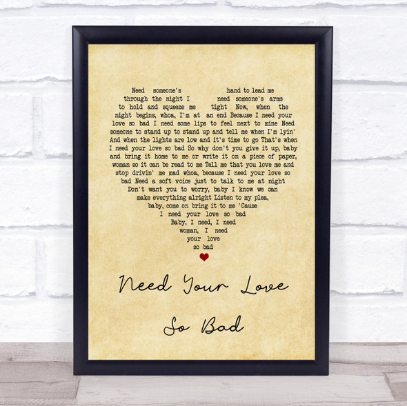 Fleetwood Mac Need Your Love So Bad Vintage Heart Song Lyric Quote Print