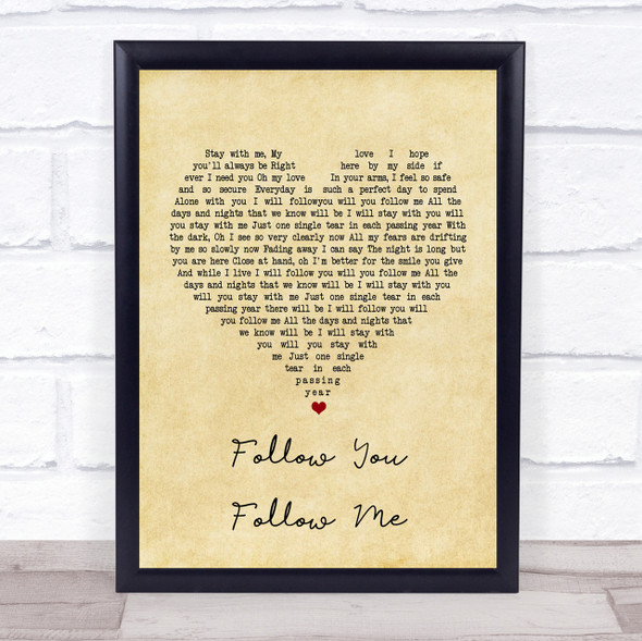 Genesis Follow You Follow Me Vintage Heart Song Lyric Quote Print