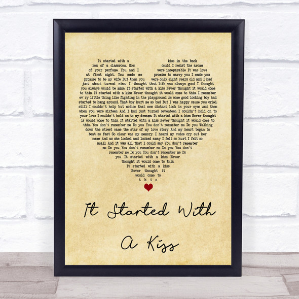 Hot Chocolate It Started With A Kiss Vintage Heart Song Lyric Quote Print