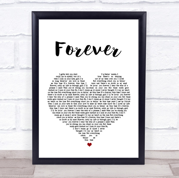 Kiss Forever White Heart Song Lyric Quote Print