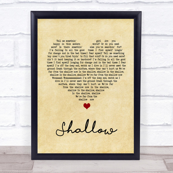 Lady Gaga & Bradley Cooper Shallow Vintage Heart Song Lyric Quote Print