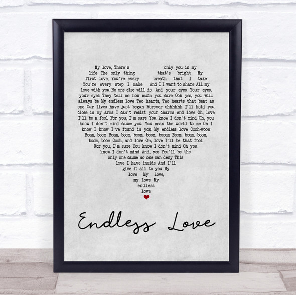 Lionel Richie & Mariah Carey Endless Love Grey Heart Song Lyric Quote Print