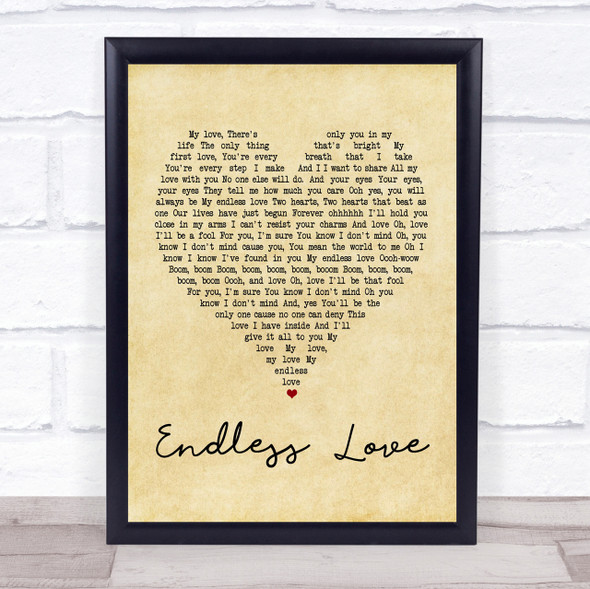 Lionel Richie & Mariah Carey Endless Love Vintage Heart Song Lyric Quote Print