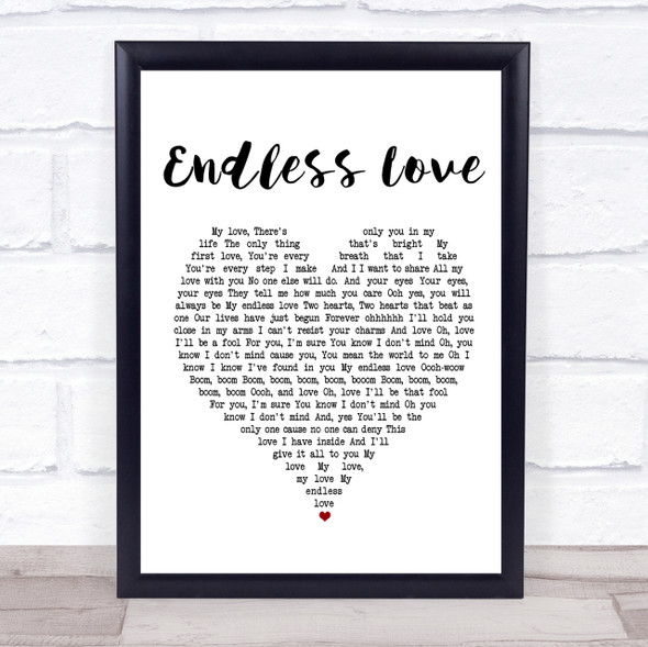 Lionel Richie & Mariah Carey Endless Love White Heart Song Lyric Quote Print
