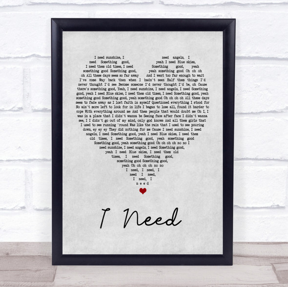 Maverick Sabre I Need Grey Heart Song Lyric Quote Print