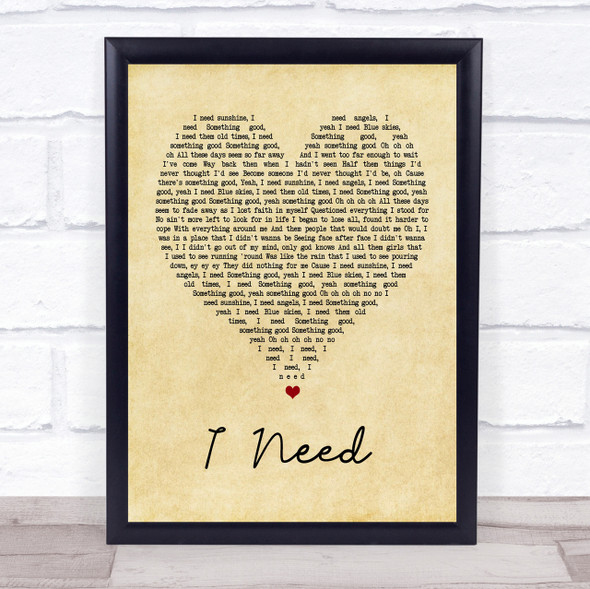 Maverick Sabre I Need Vintage Heart Song Lyric Quote Print