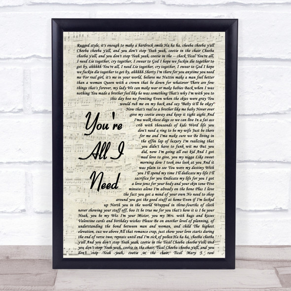 Method Man You're All I Need Vintage Script Song Lyric Quote Print