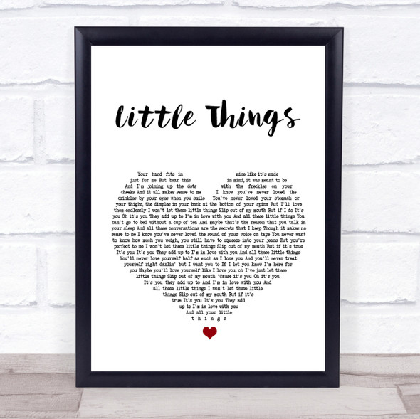 One Direction Little Things White Heart Song Lyric Quote Print