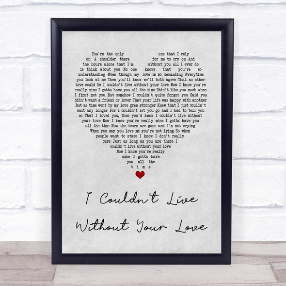 Petula Clark I Couldn't Live Without Your Love Grey Heart Song Lyric Quote Print