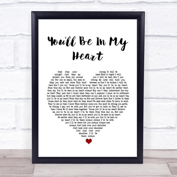 Phil Collins You'll Be In My Heart White Heart Song Lyric Quote Print