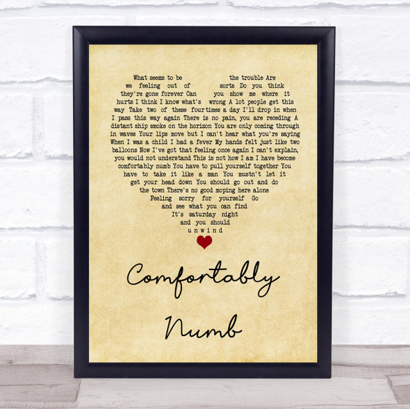 Pink Floyd Comfortably Numb Vintage Heart Song Lyric Quote Print