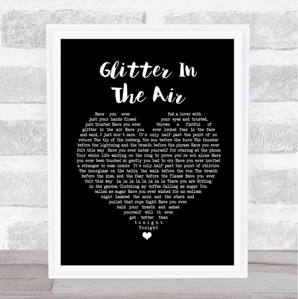 Pink Glitter In The Air Black Heart Song Lyric Quote Print