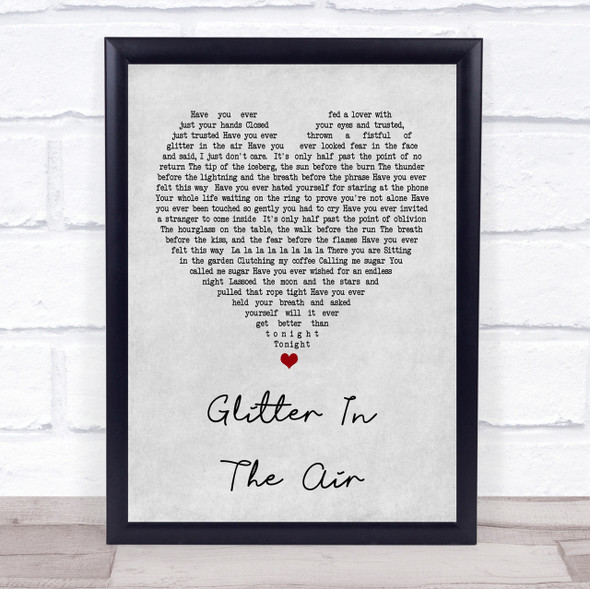 Pink Glitter In The Air Grey Heart Song Lyric Quote Print