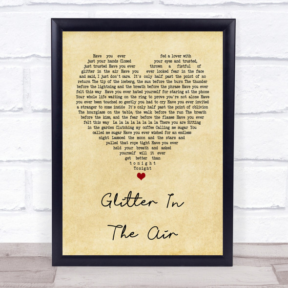 Pink Glitter In The Air Vintage Heart Song Lyric Quote Print